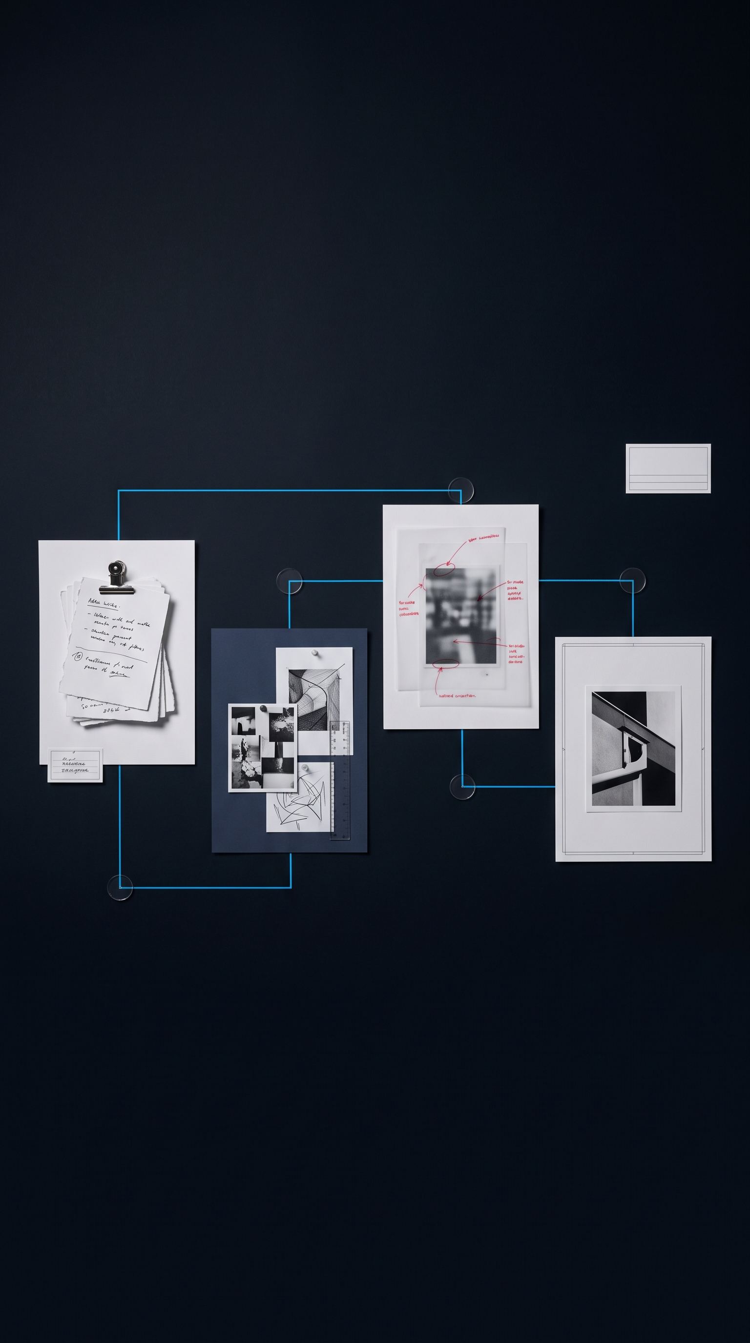 Creative process archive with four connected visual stages